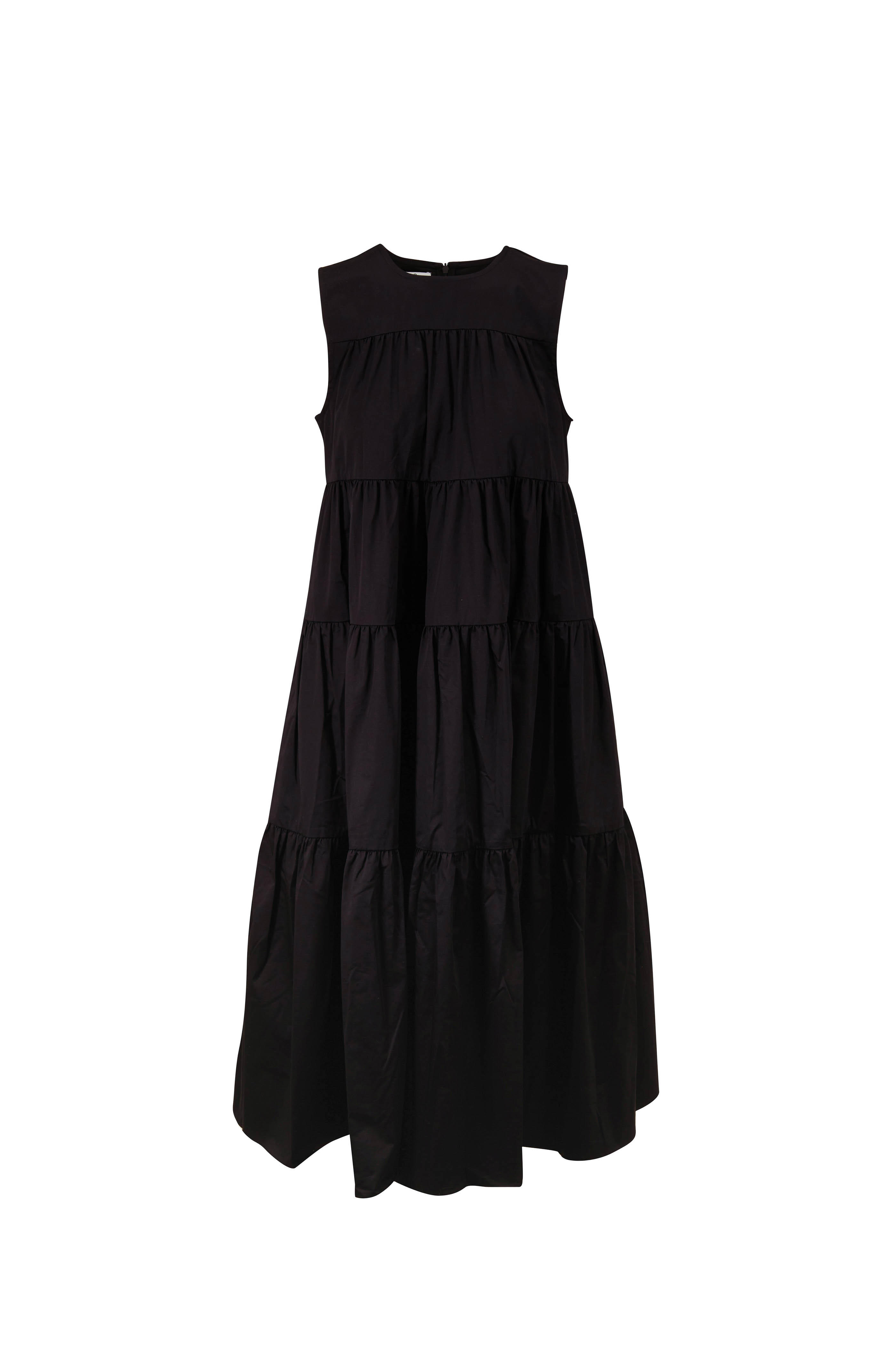 black tiered sleeveless dress