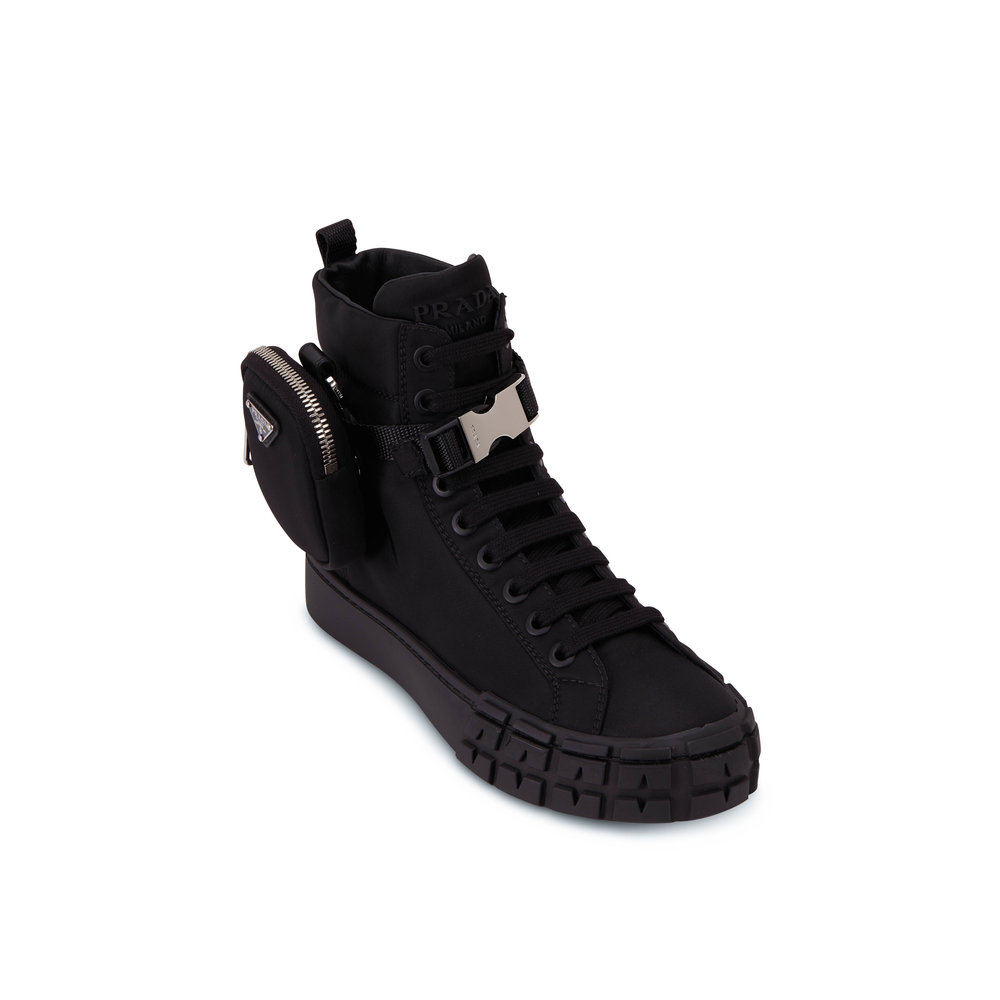 Prada - Black Nylon High-Top Ankle Pouch Sneaker | Mitchell Stores