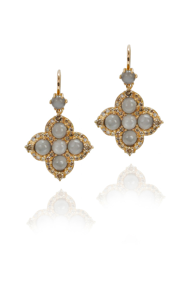 Grey Moonstone Pink Gold Cross Dangle Earrings