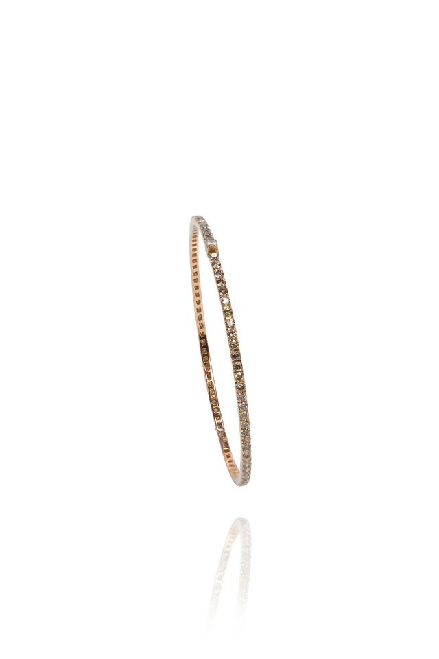 Pink Gold Thin Oval Champange Diamond Bangle