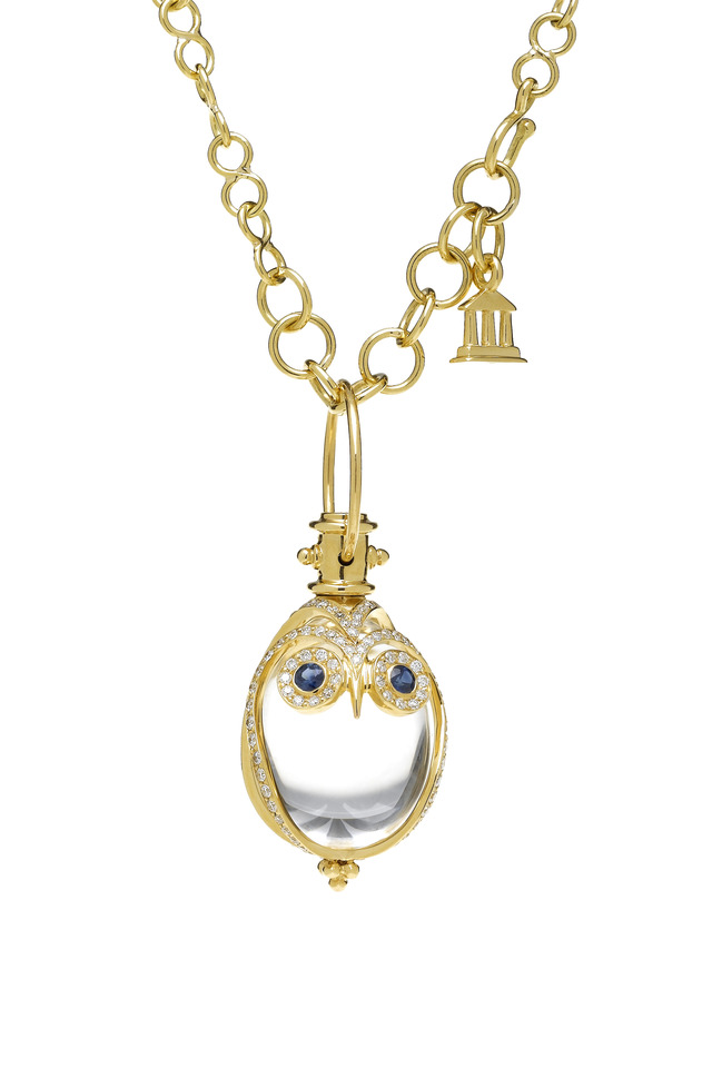 Blue Sapphire Gold Owl Amulet