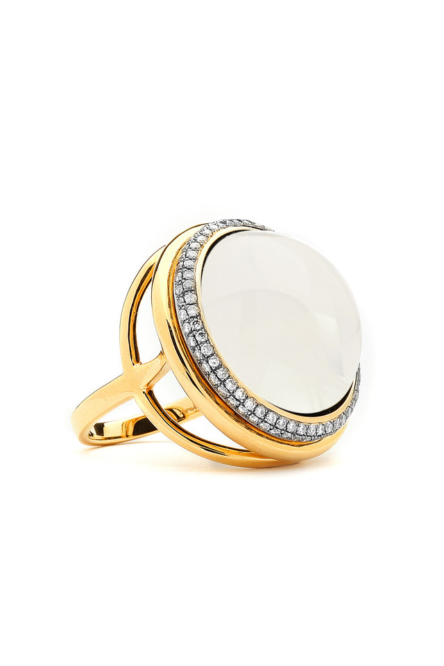 Yellow Gold Moon Quartz Ring With Diamonds