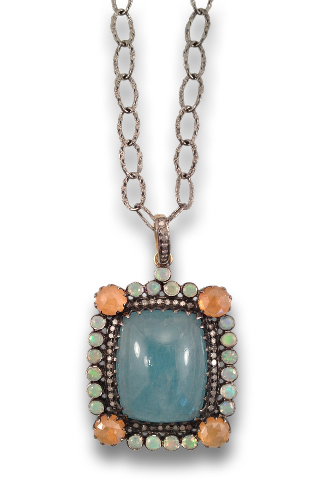 Multi Stone Aqua Center Necklace