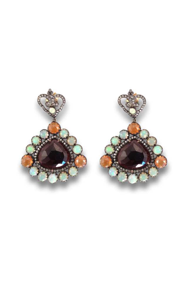 Gold And Silver Multi Stone Garnet Center Earrings