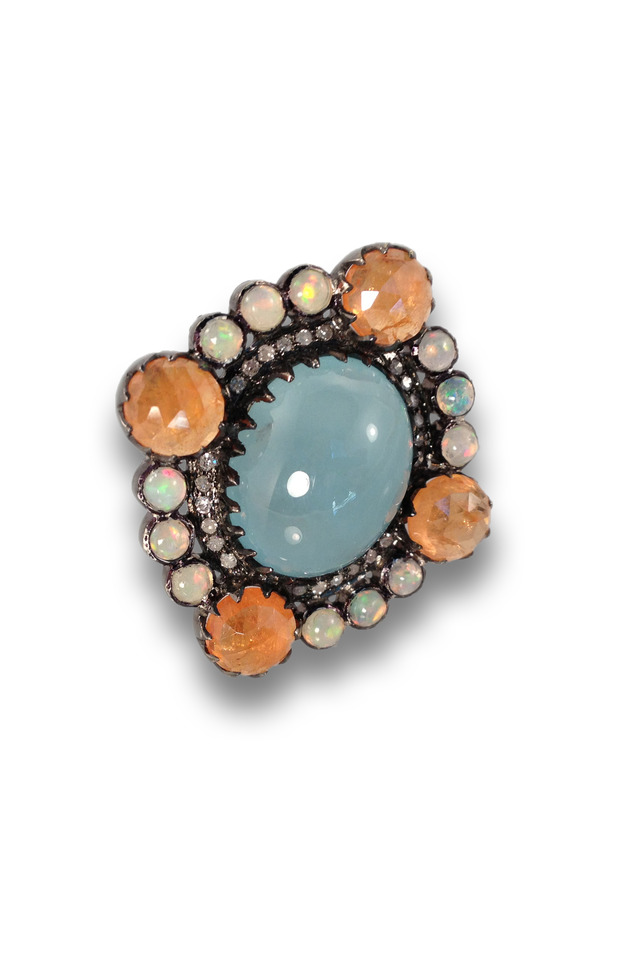 Multi Stone Aquamarine Center Ring