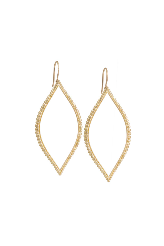 Yellow Gold Beaded Open Marquis Earrings