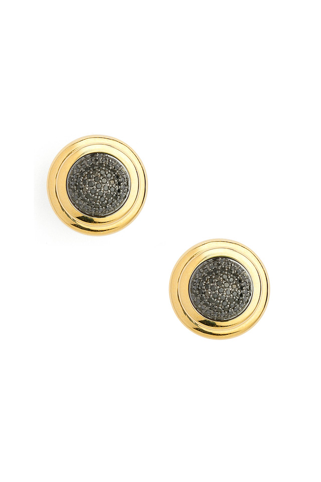 Yellow Gold Black Diamond Button Earrings