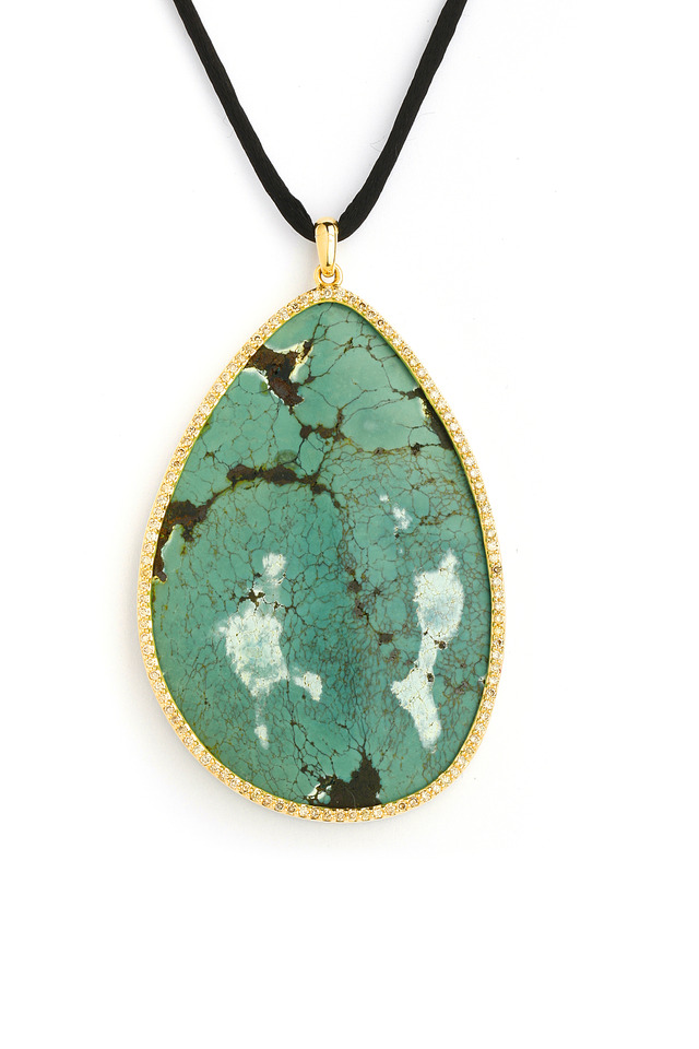Yellow Gold Turquoise Diamond Pendant Necklace