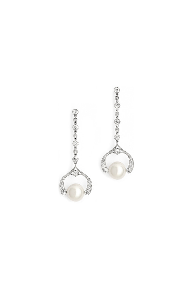 White Gold Pearl And Diamond Drop Earrings