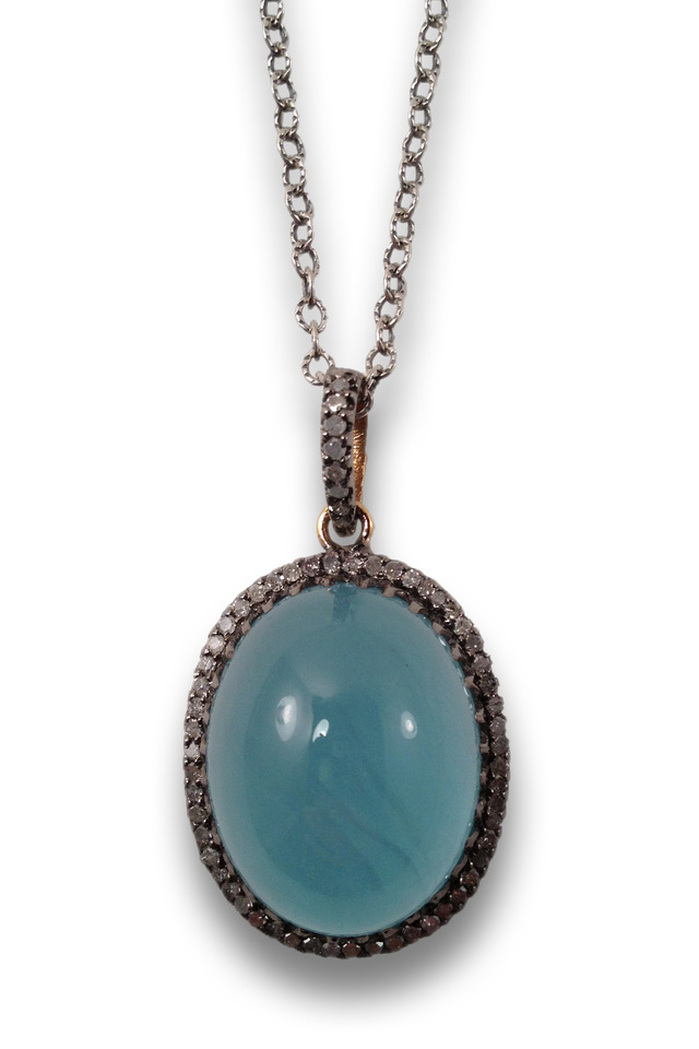 Gold & Silver Milky Aqua Pendant Necklace
