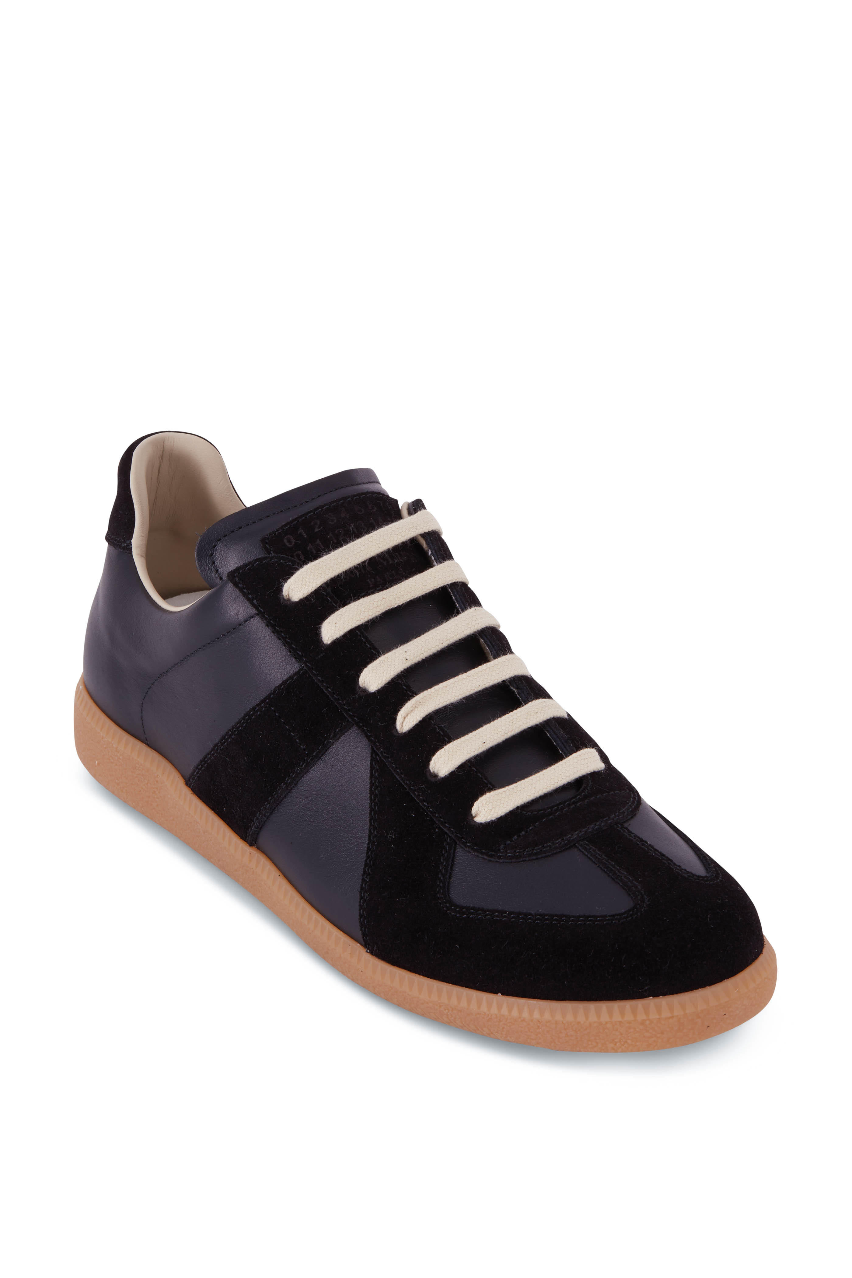 Replica Black Leather & Suede Low Top Sneaker