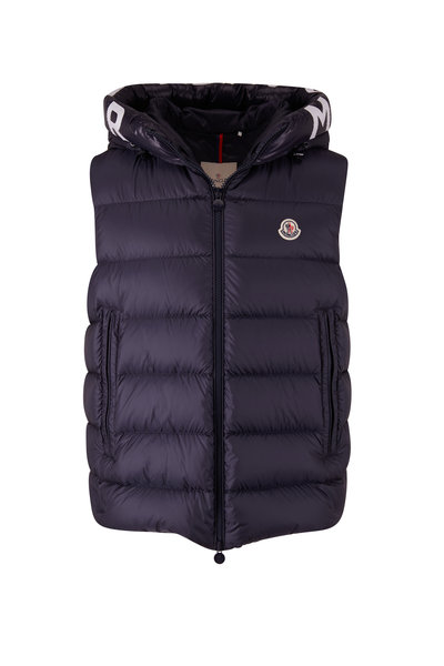 Moncler - Navy Logo Hood Down Vest | Mitchell Stores