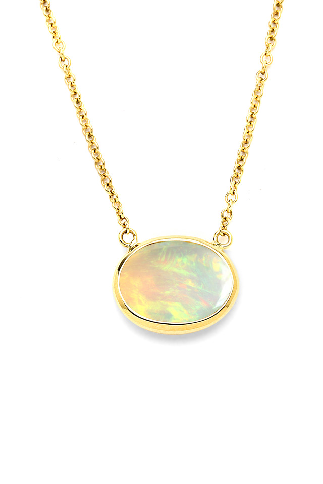 Yellow Gold Opal Cobblestone Pendant Necklace