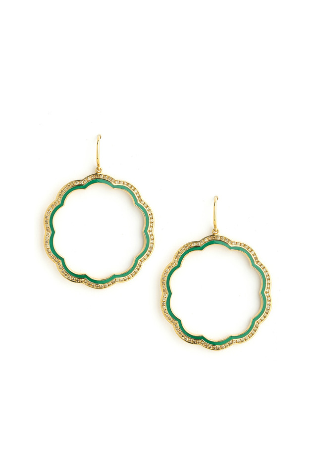 Mogul Flower Gold Diamond Green Earrings