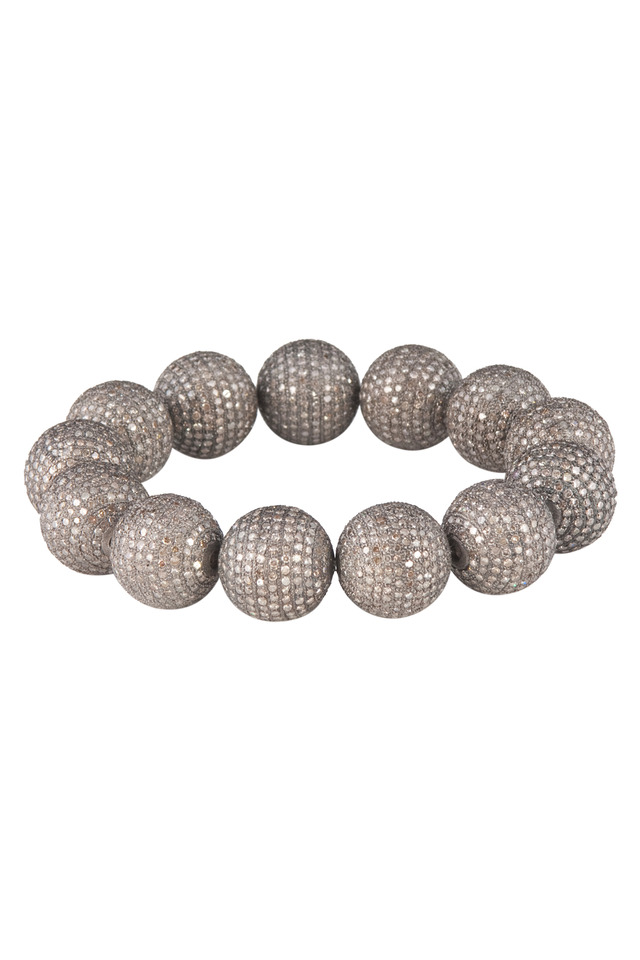 Silver Pavé-Set Diamond Ball Stretch Bracelet