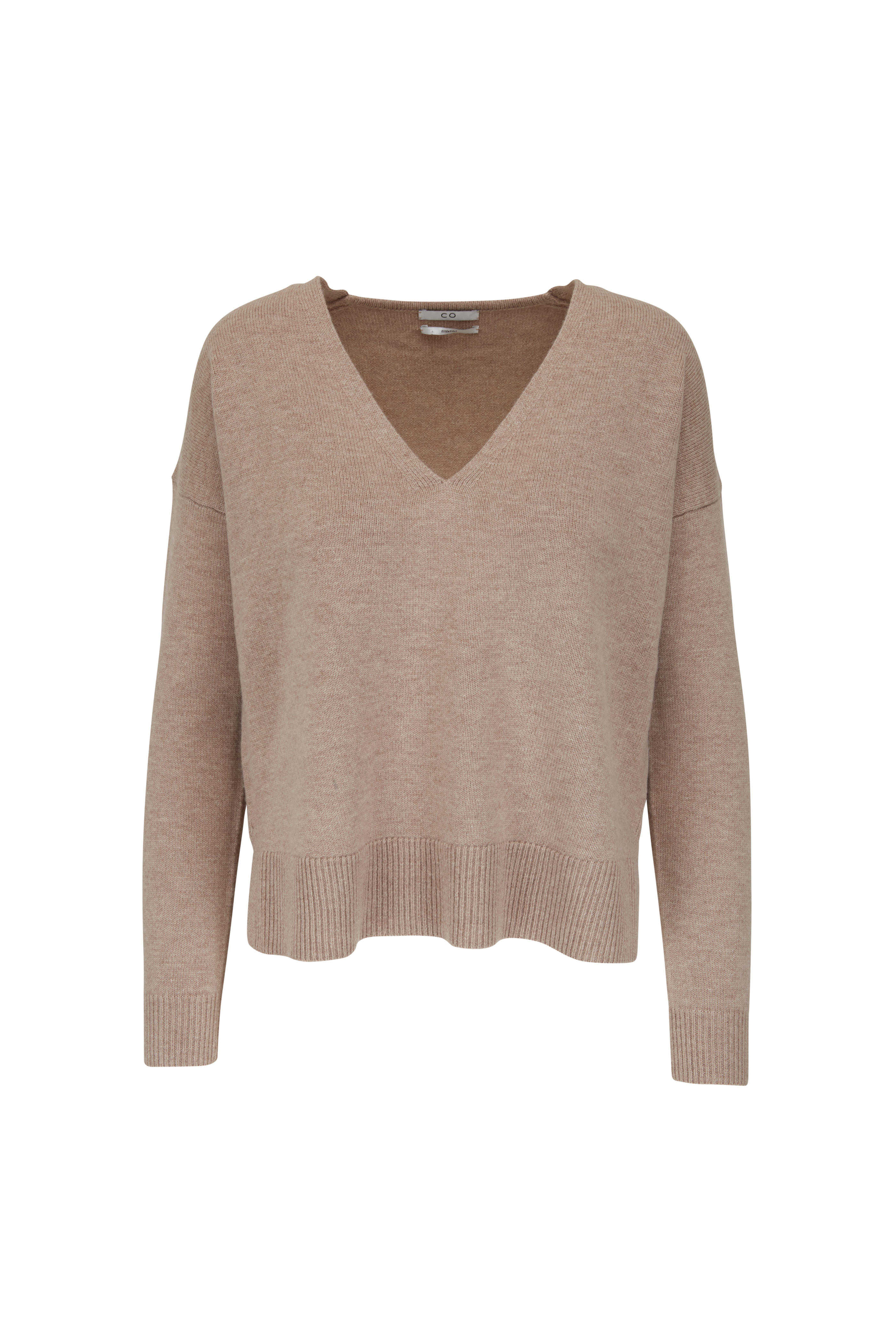 Taupe Cashmere & Wool V-Neck Sweater