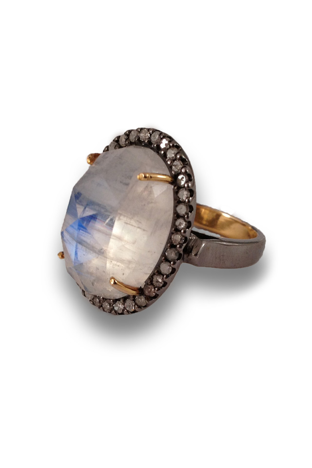 Gold And Silver Moonstone Ring With White Diamonds