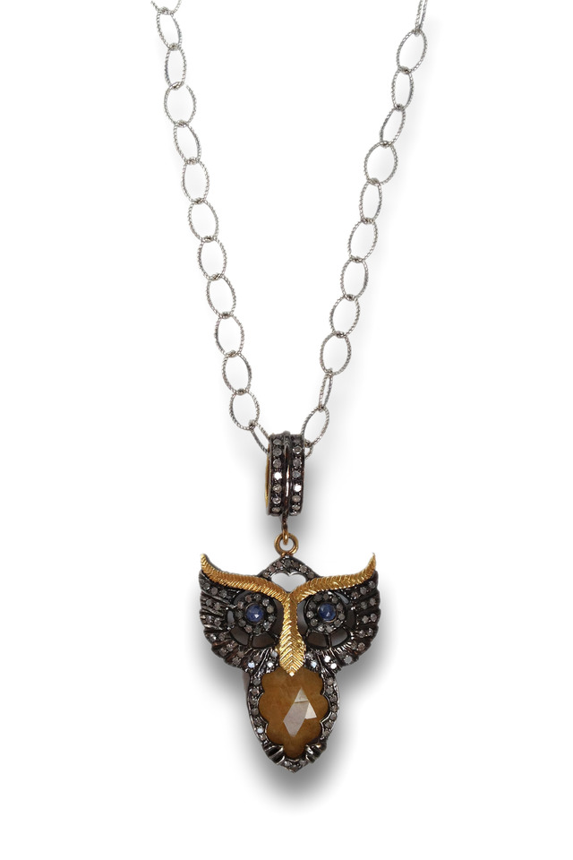 Gold & Silver Yellow Sapphire Owl Necklace