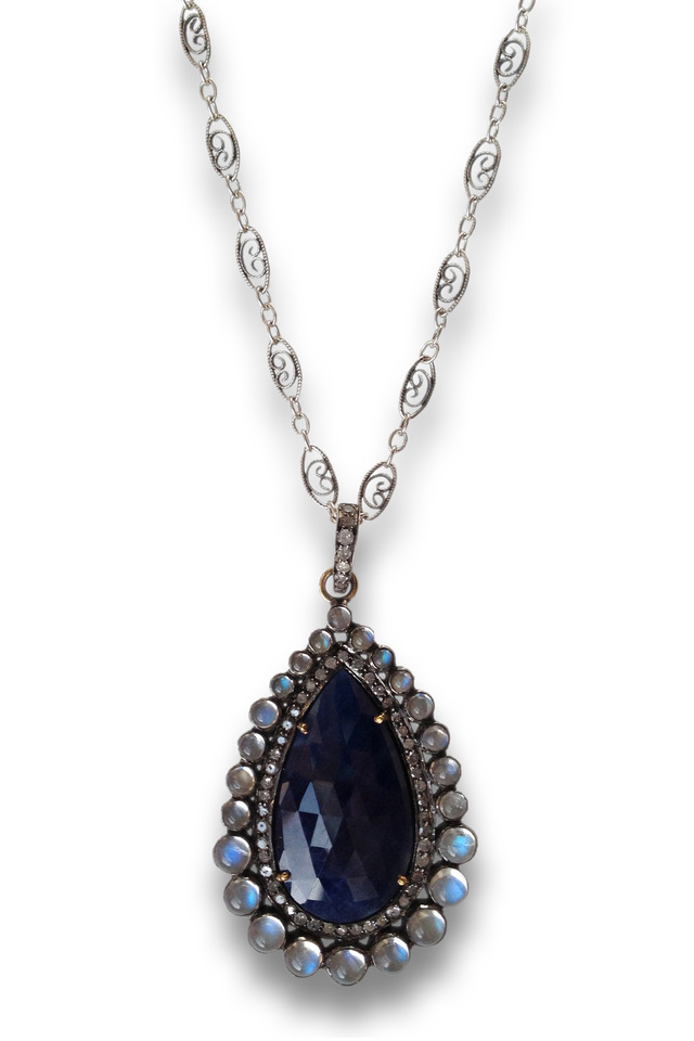 Gold & Silver Sapphire Moonstone Necklace