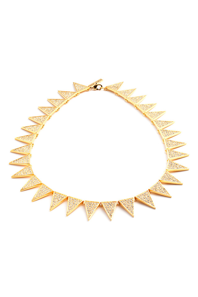 Brass Plated Pave Crystal Triangle Necklace