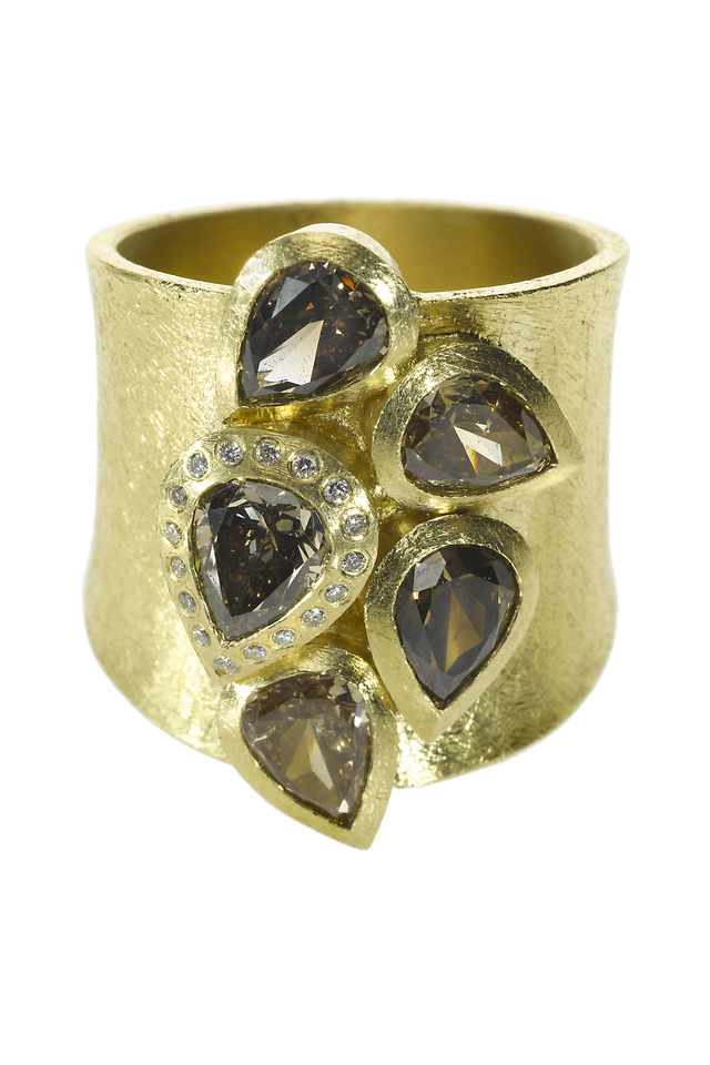 Wide Band Fancy Diamond Gold Ring