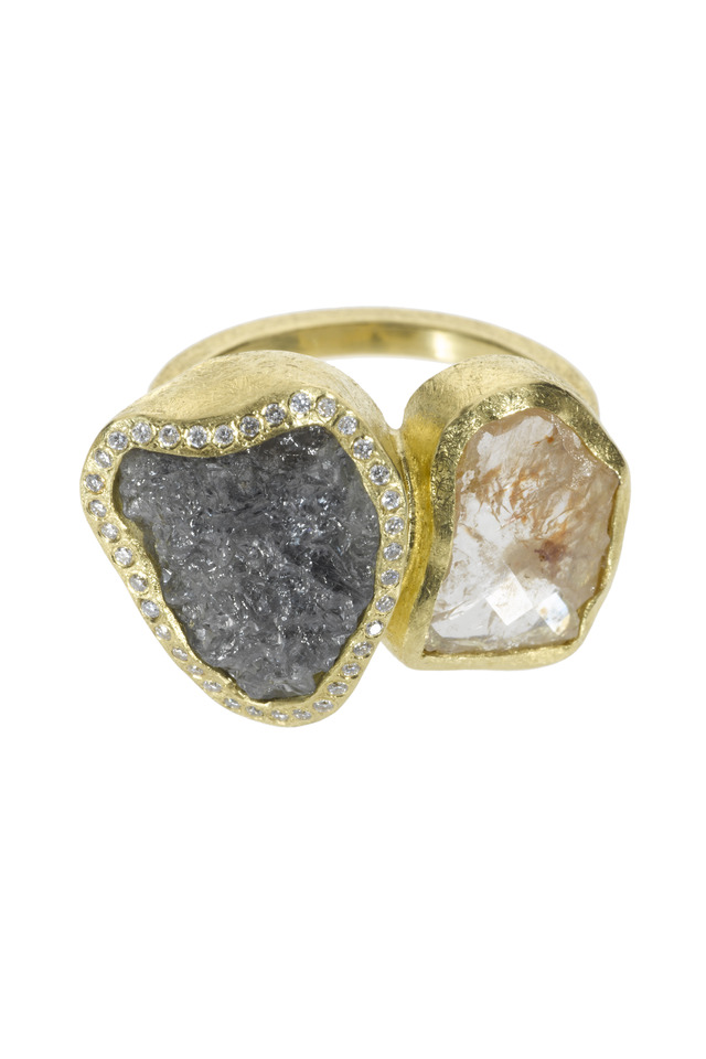 Raw And White Diamond Gold Ring