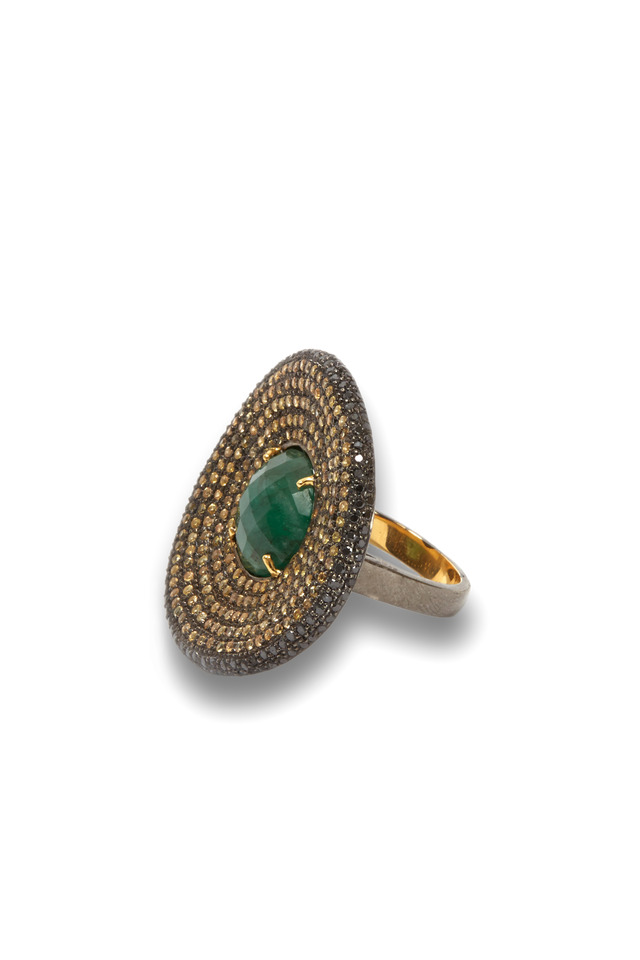 Gold & Silver Sapphire & Emerald Ring