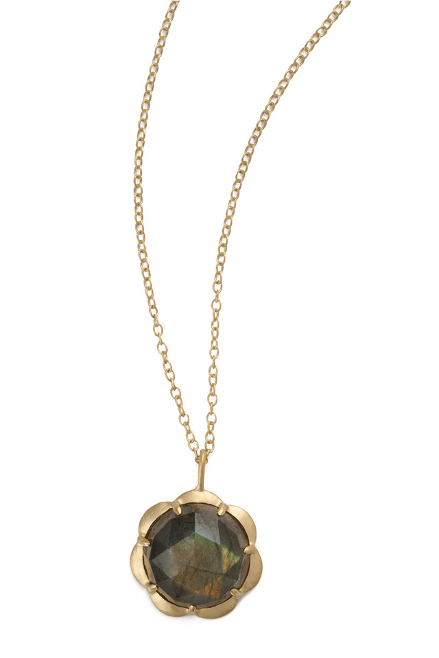 Yellow Gold Labradorite Drop Necklace