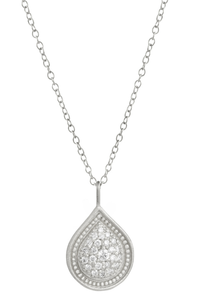 White Gold Bohemian Pear Pave Diamond Necklace