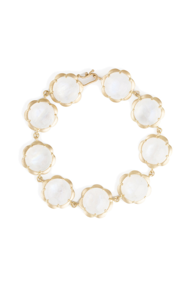 Rainbow Moonstone Scallop Drop Gold Bracelet