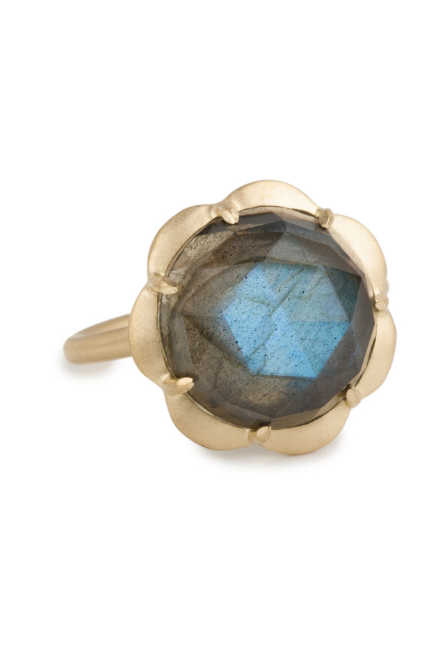 Labradorite Scallop Drop Gold Ring