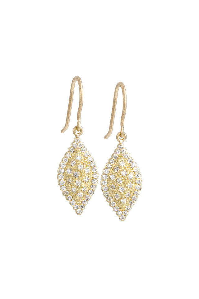Gold Scallop Pave Marquise Diamond Earrings