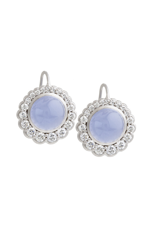 Chalcedony White Gold Diamond Disc Earrings