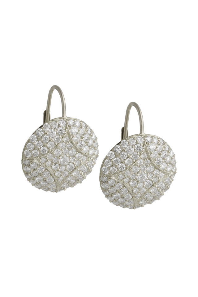 Aladdin Disc White Gold Pave Diamond Earrings