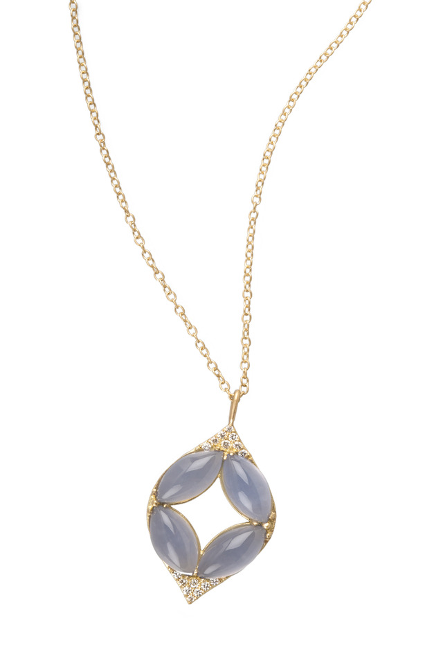 Marquise Oval Chalcedony Diamond Gold Necklace