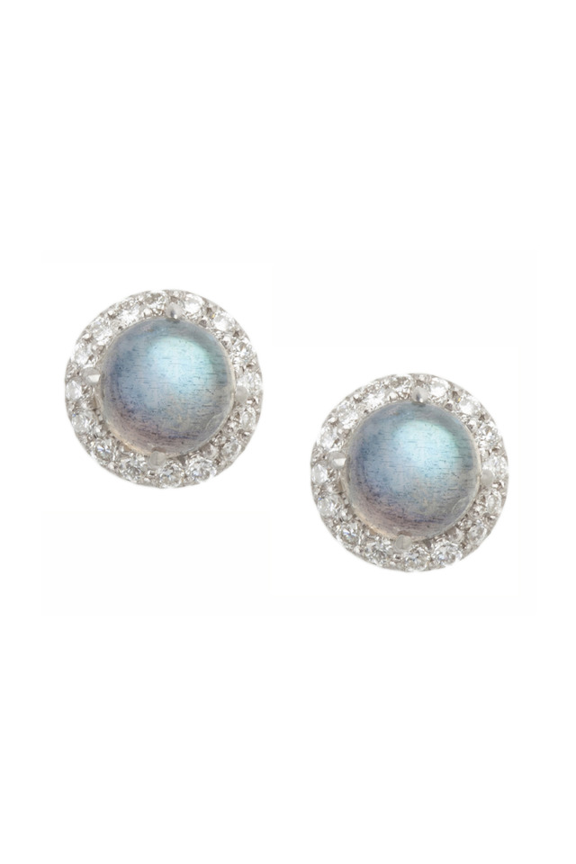 Gold Labradorite Pavé-Set Diamond Stud Earrings
