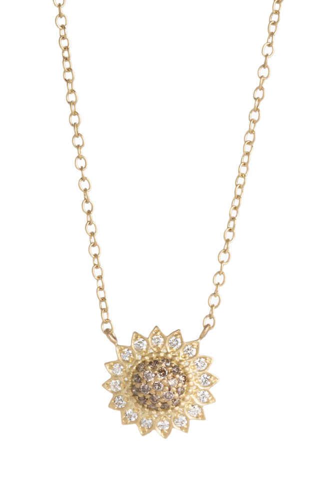 Gold Cognac And White Diamond Sunflower Necklace