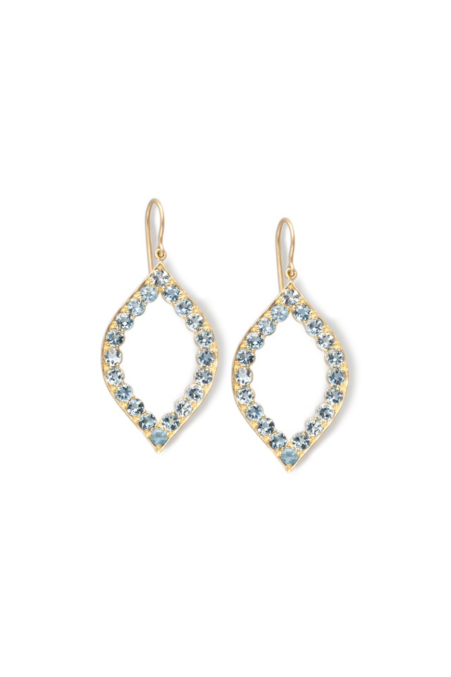 Gold Scallop Aqua Marquise Earrings