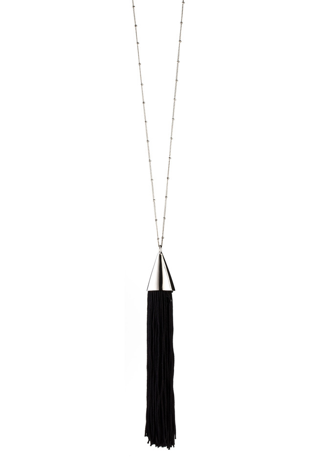 Brass Silver Plate Silk Tassle Cone Necklace