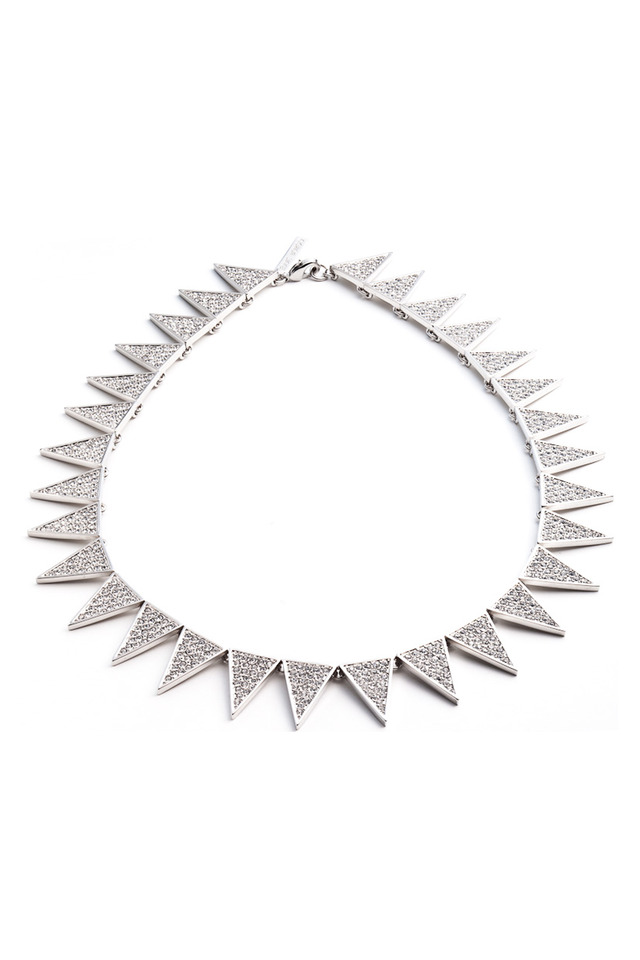 Brass Silver Plate Crystal Pave Necklace