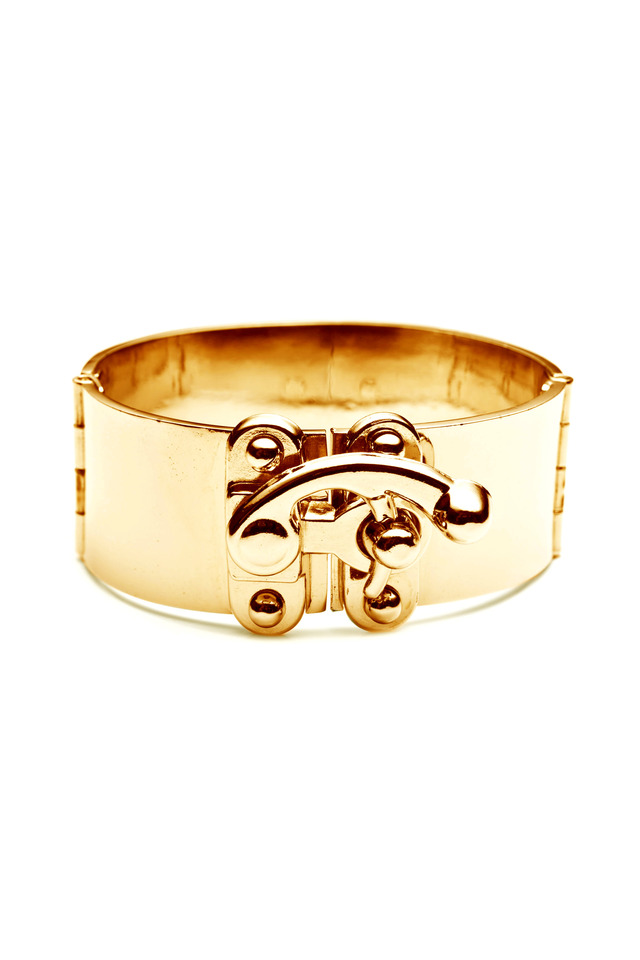 Yellow Gold Plate Hook Latch Cuff Bracelet