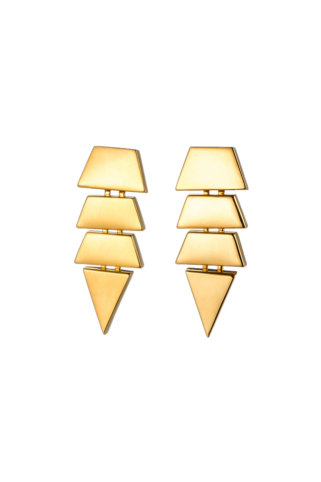 Brass Gold Plate Scaled Triangle Stud Earrings