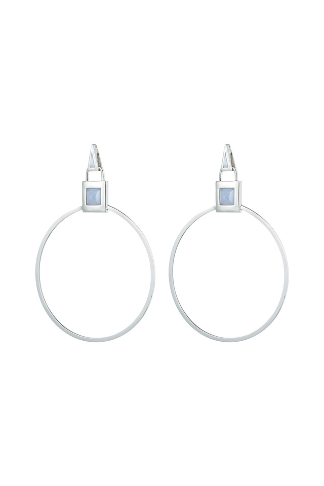 Silver Gemstone Padlock Hoop Earrings