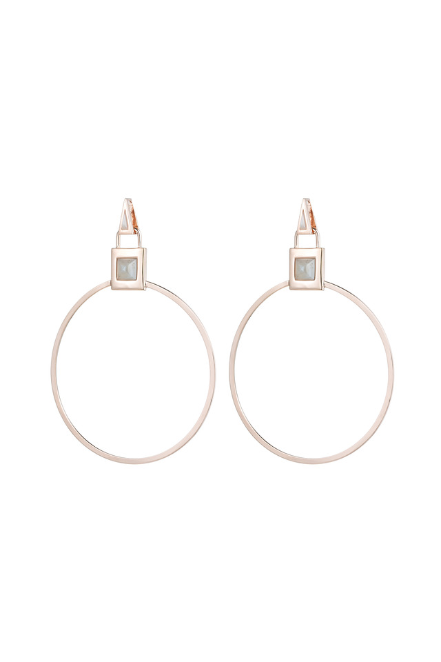 Rose Gold Gemstone Padlock Hoop Earrings