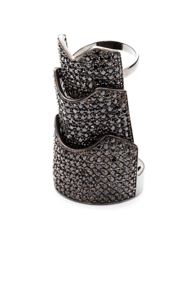 Gunmetal Plate Pavé-Set Crystal Ring