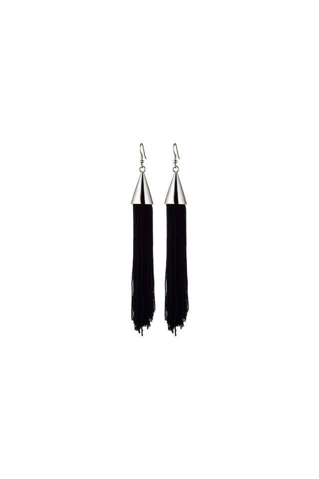 Sterling Silver Black Silk Tassel Earrings