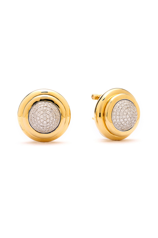 Yellow Gold & Diamond Round Back Clip Earrings
