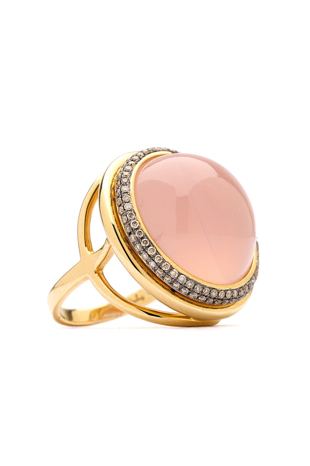 Mogul Rose Quartz Champagne Diamond Gold Ring