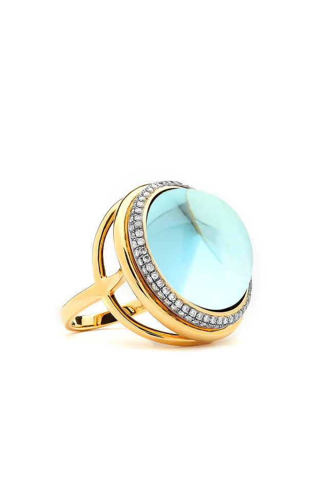 Large Mogul Blue Topaz Gold Diamond Ring