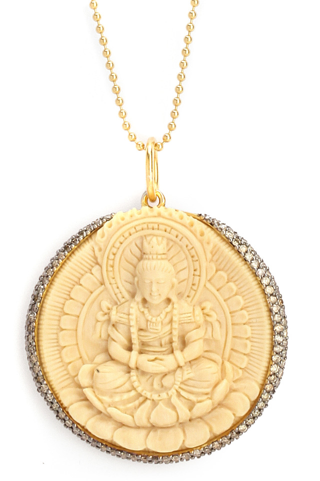 Diamond Mammoth Ivory Gold Sitting Buddha Necklace